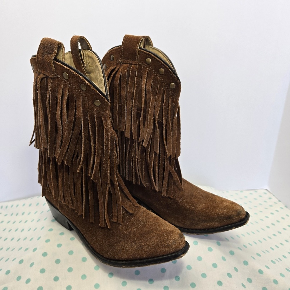 Smoky Mountains Girls' Brown Suede Leather Fringe Cowgirl Western Boot Size 13.5